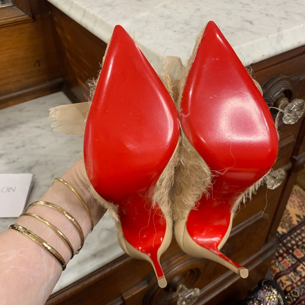 Louboutin Toufrou 100 Nude Silk Crepe Organza Bow Heels size 36.5 - Picture 4 of 5